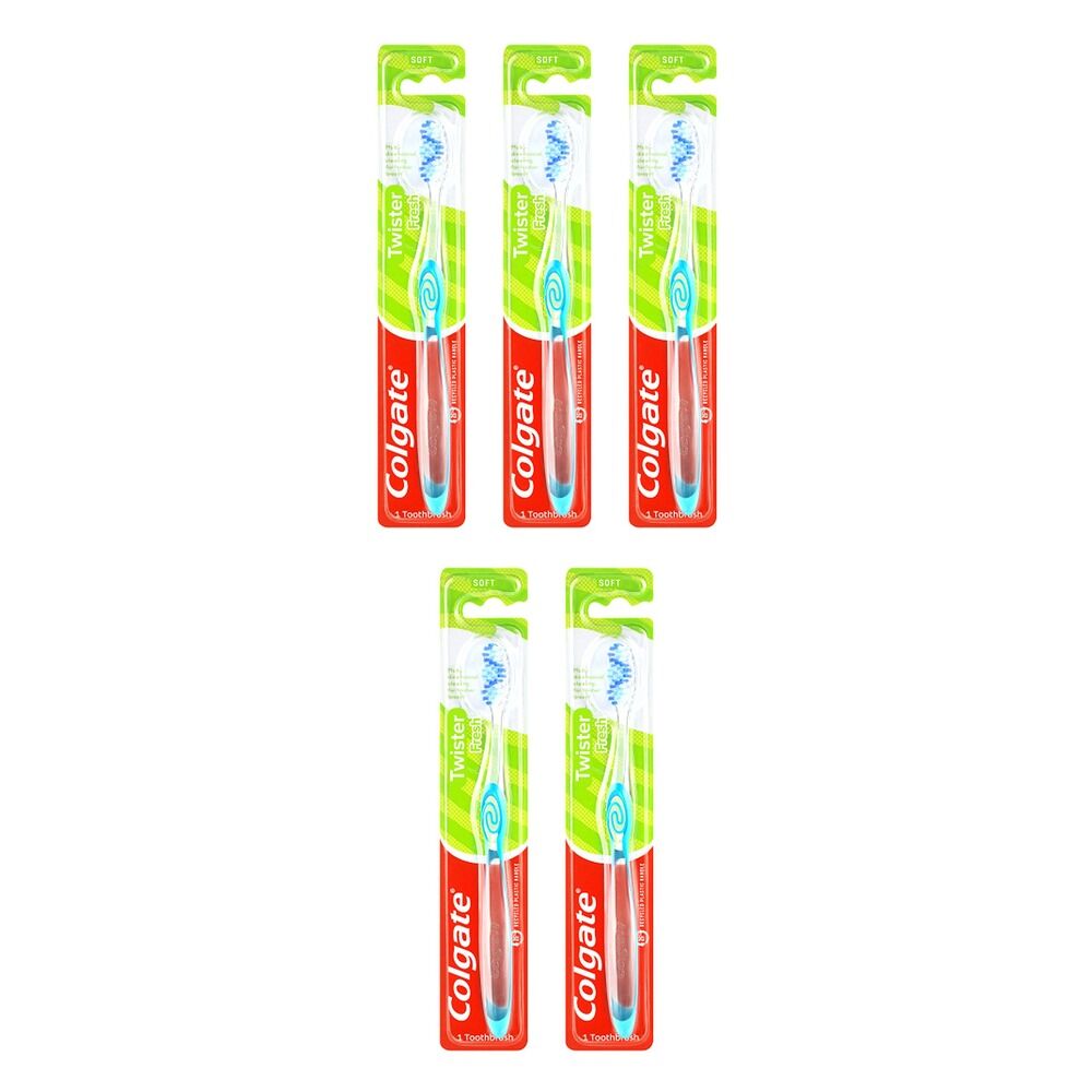Colgate Twister Manual Toothbrush, Soft Spiral Bristles Pack of 5