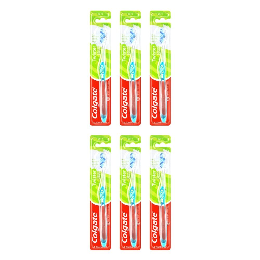 Colgate Twister Manual Toothbrush, Soft Spiral Bristles Pack of 6