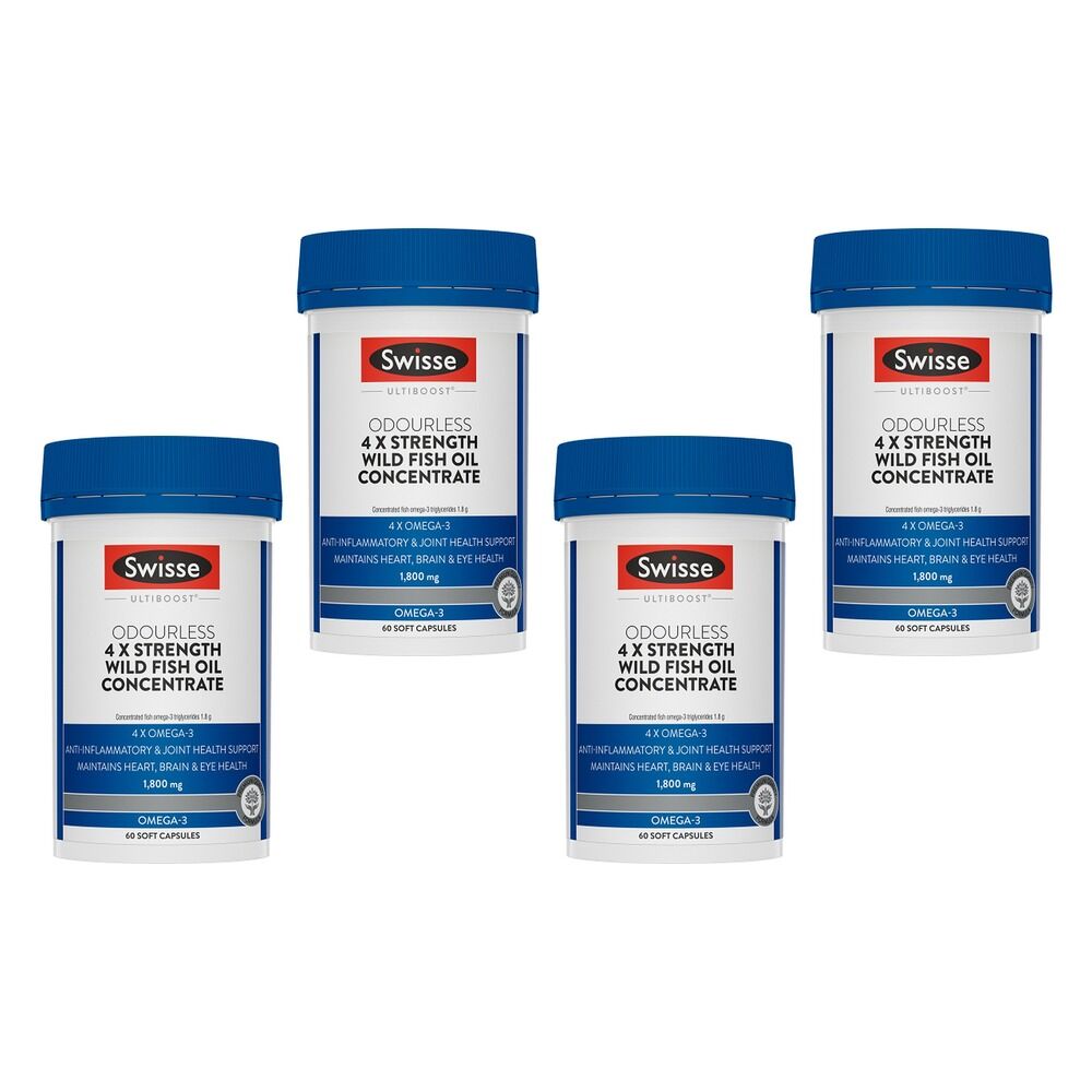 Swisse Ultiboost Odourless 4x Strength Wild Fish Oil Concentrate 60 Pack of 4