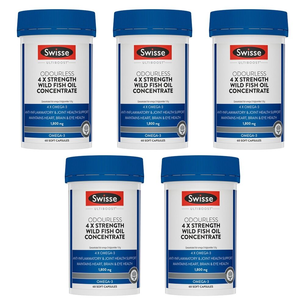 Swisse Ultiboost Odourless 4x Strength Wild Fish Oil Concentrate 60 Pack of 5