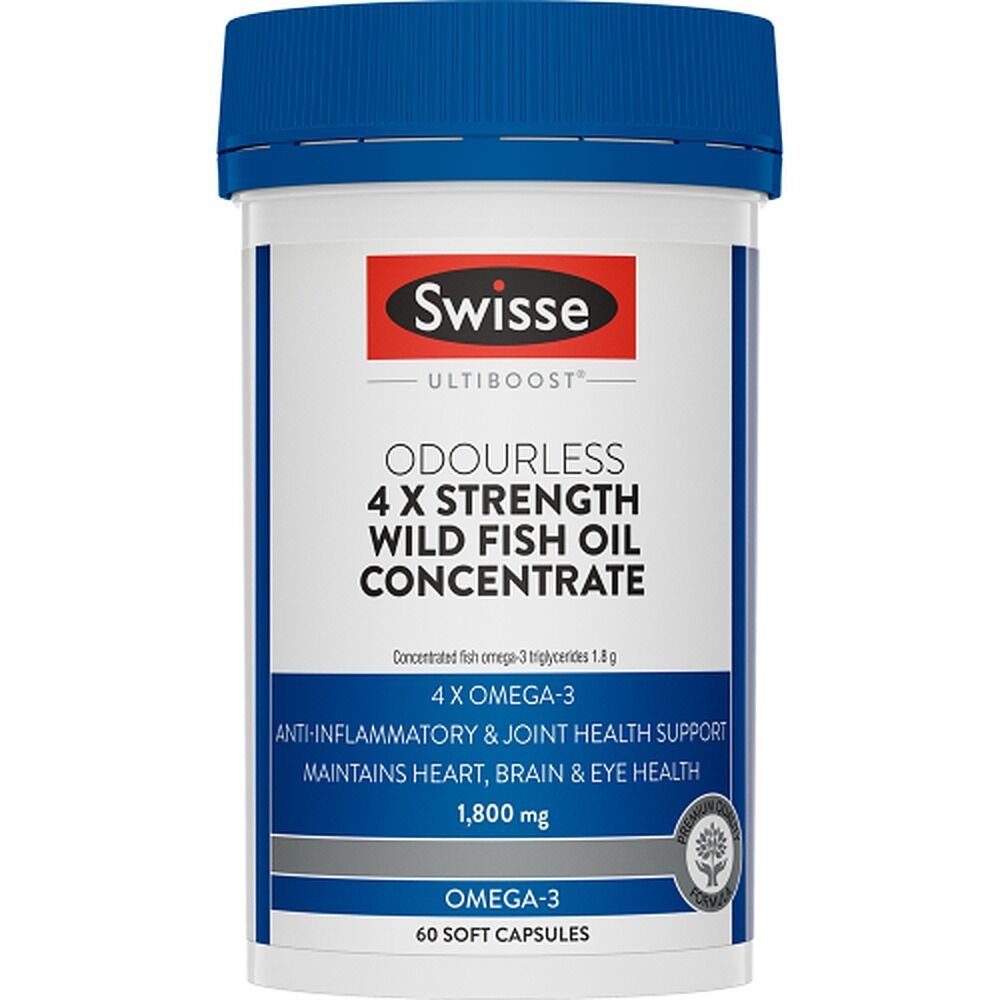 Swisse Ultiboost Odourless 4x Strength Wild Fish Oil Concentrate 60 Capsules