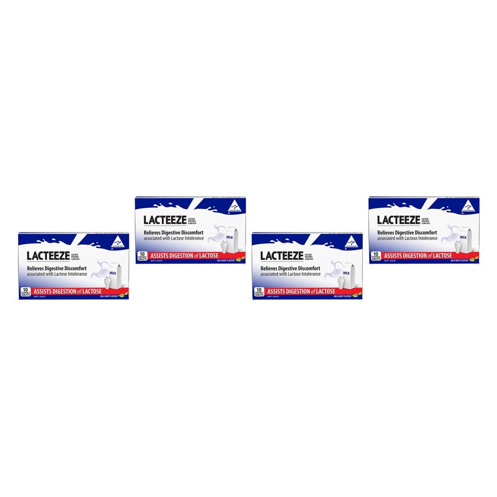 Lacteeze Lactase Enzymes 10 Tablets Pack of 4
