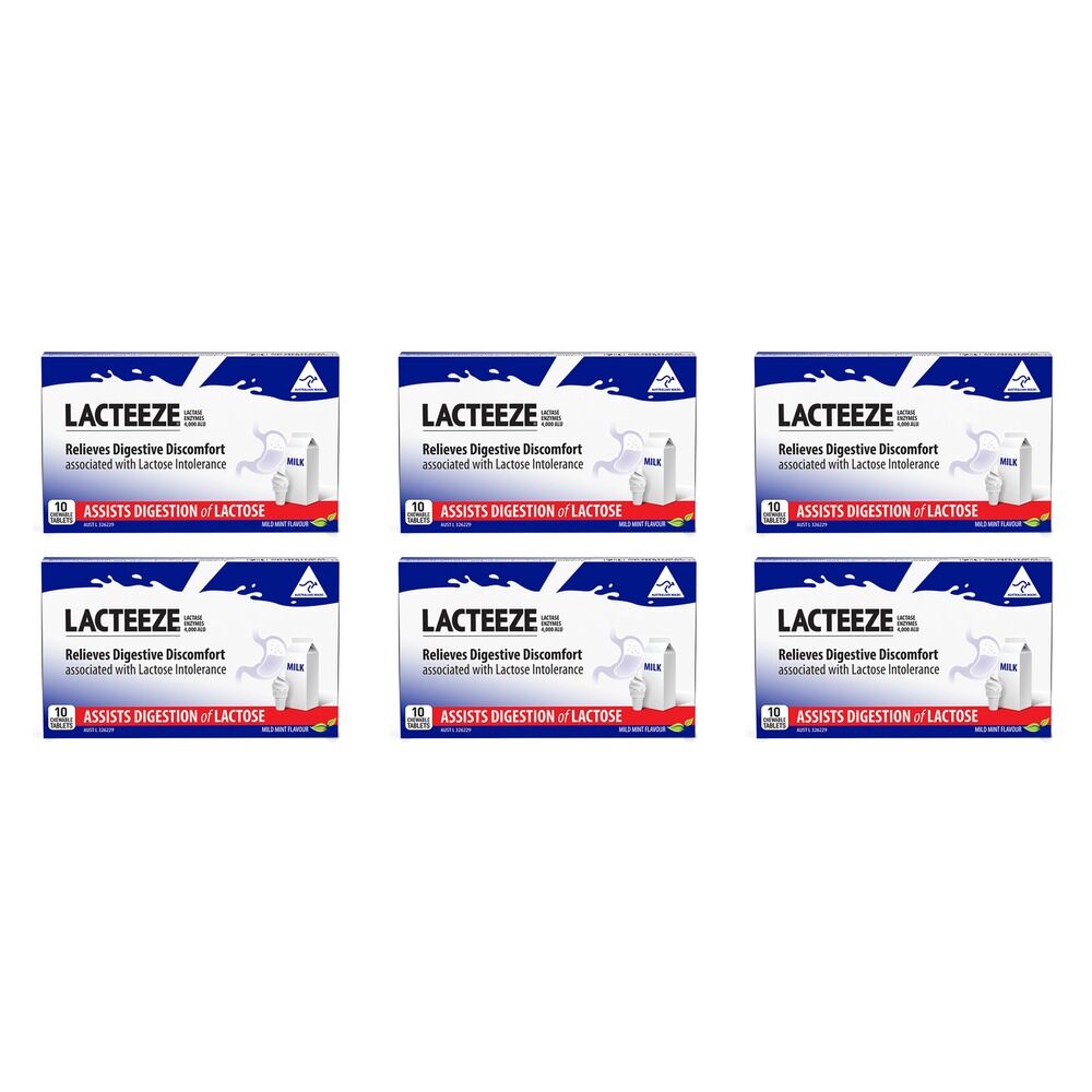 Lacteeze Lactase Enzymes 10 Tablets Pack of 6