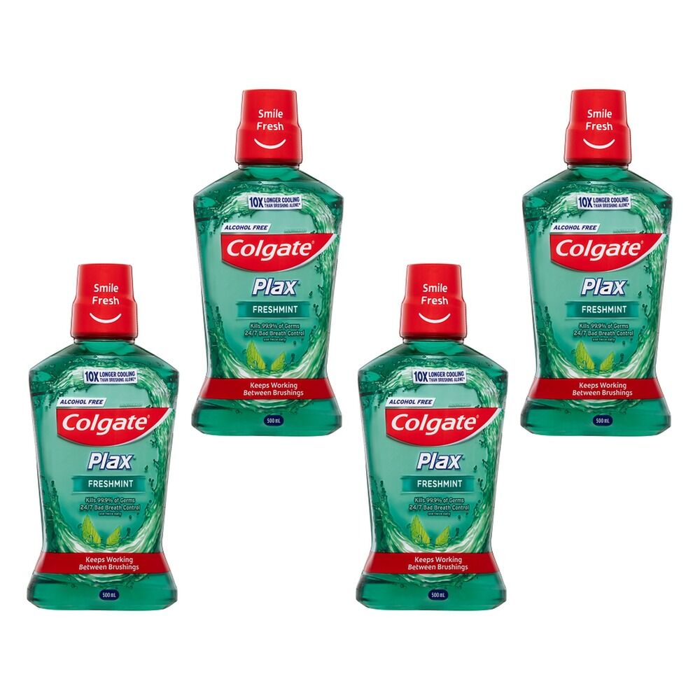 Colgate Plax Freshmint Alcohol Free Mouthwash 500mL Pack of 4