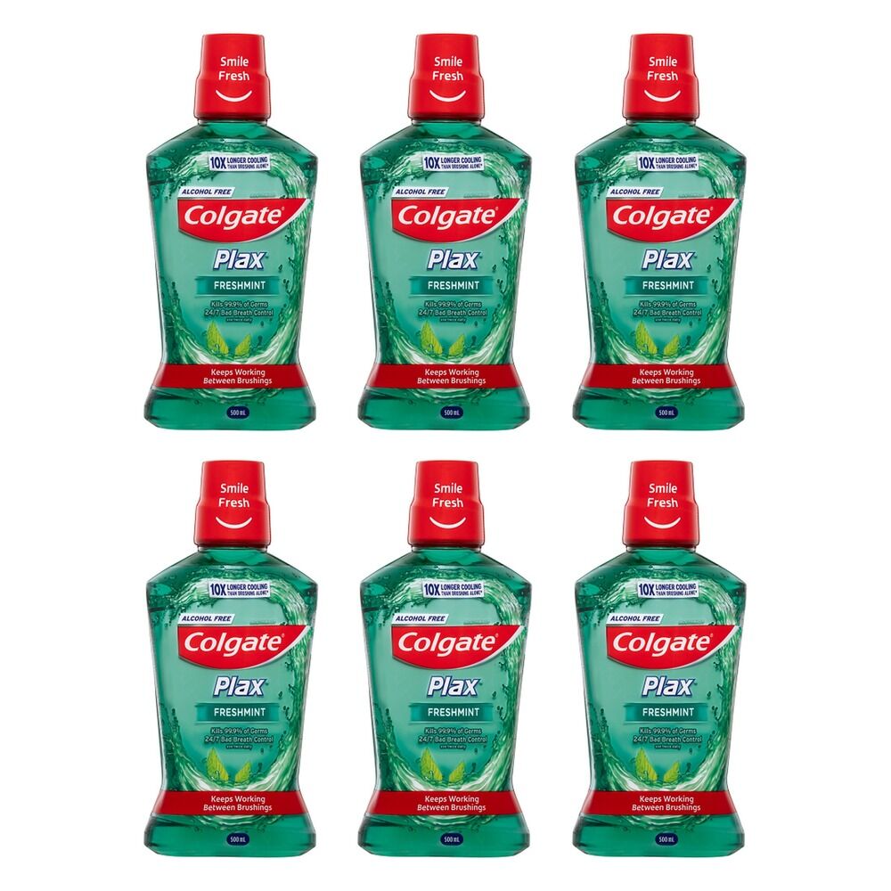 Colgate Plax Freshmint Alcohol Free Mouthwash 500mL Pack of 6