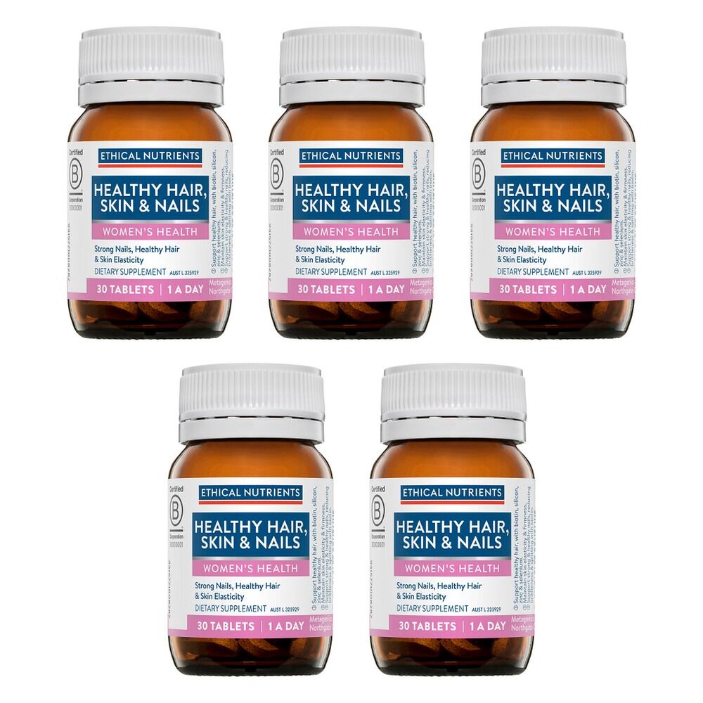 Ethical Nutrients Healthy Hair, Skin & Nails Biotin 30 Tablets Pack of 5