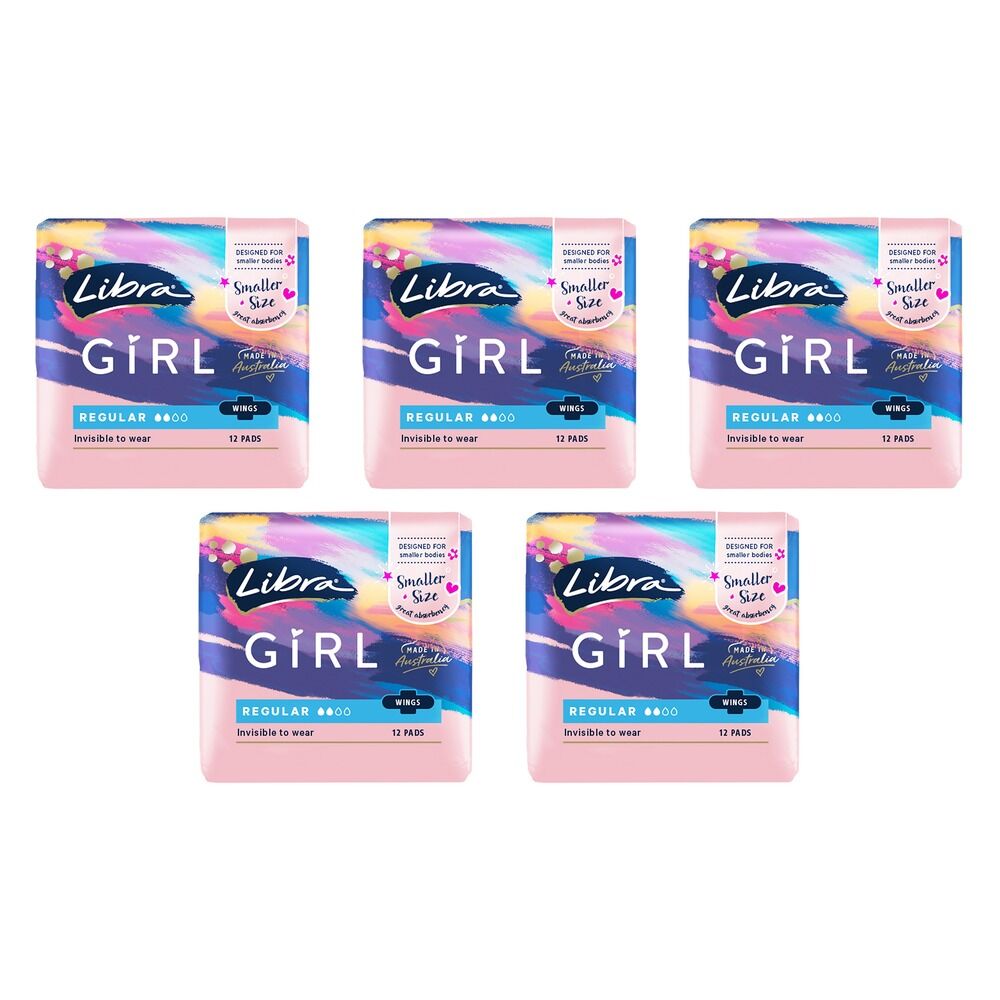 Libra Girl Regular Pads with Wings 12 Pack x 6 Bundle of 5