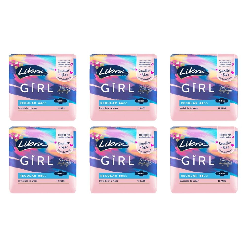 Libra Girl Regular Pads with Wings 12 Pack x 6 Bundle of 6