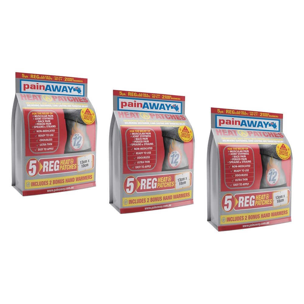 Pain Away Heat Patches Regular, 5 Patches Pack of 3
