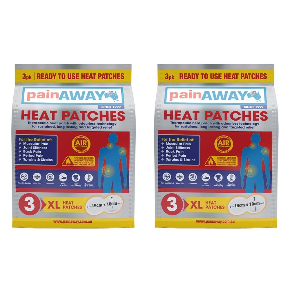 Pain Away Heat Patches XL, 3 Pack Bundle of 2