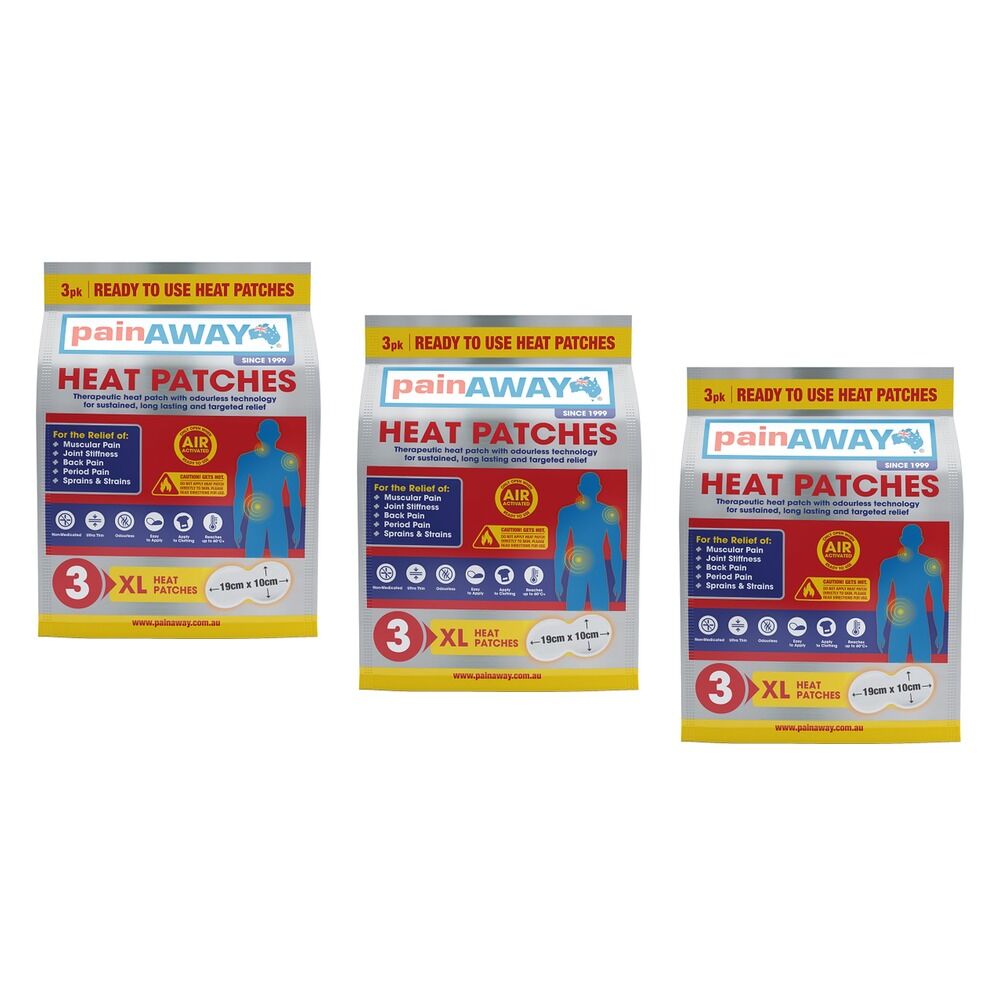 Pain Away Heat Patches XL, 3 Pack Bundle of 3