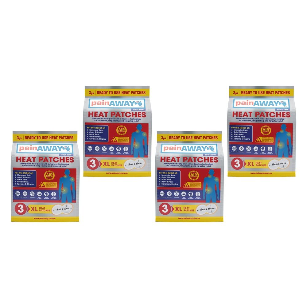 Pain Away Heat Patches XL, 3 Pack Bundle of 4