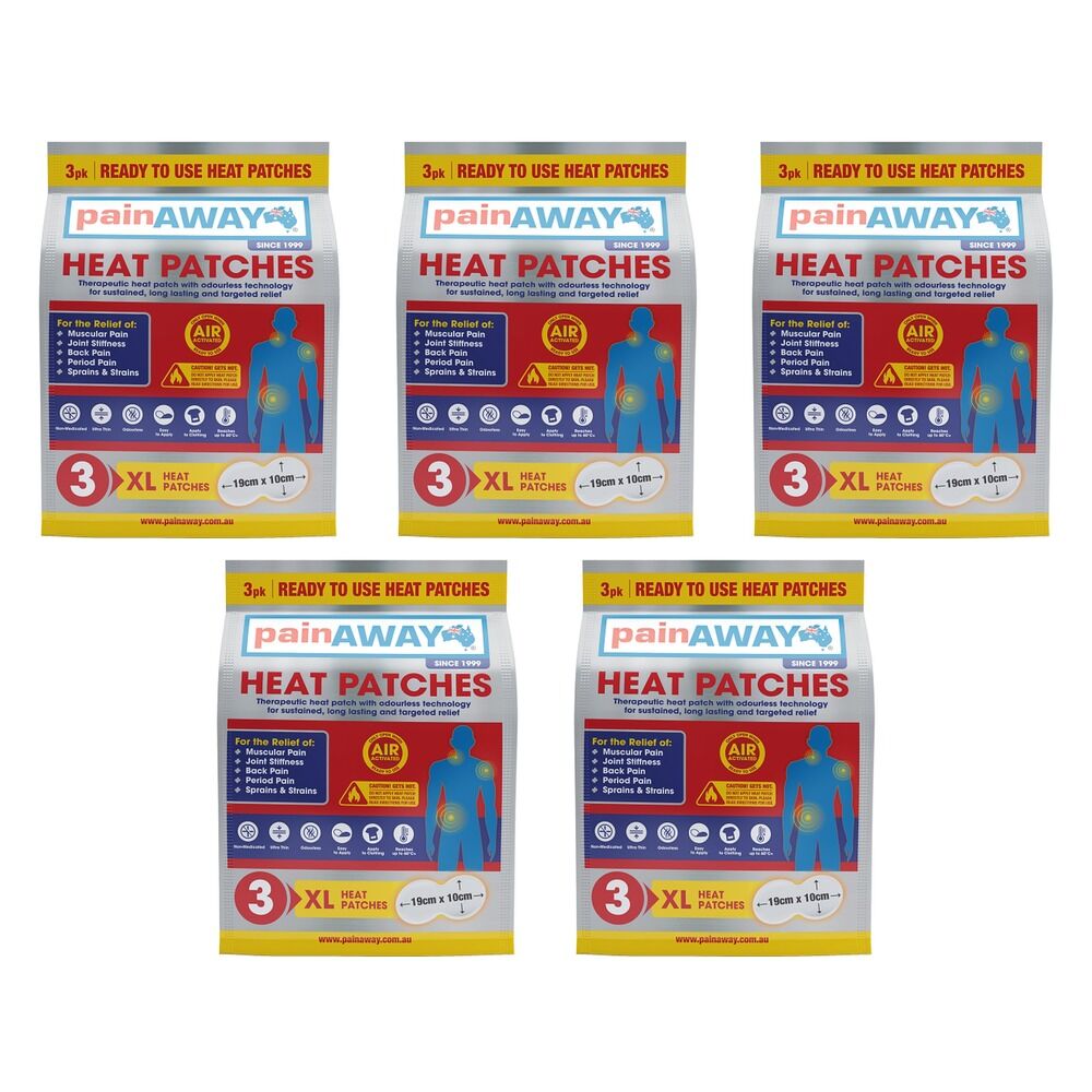 Pain Away Heat Patches XL, 3 Pack Bundle of 5