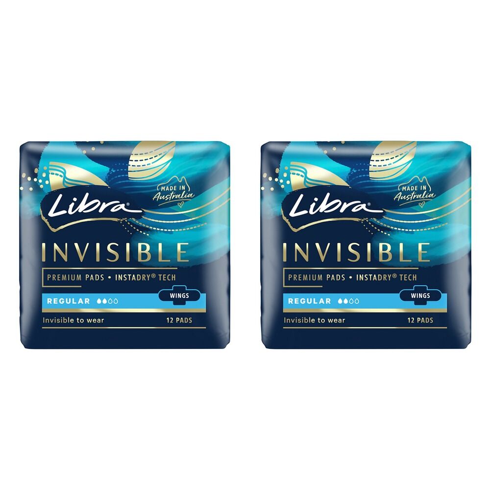 Libra Invisible Regular Pads with Wings 12 Pack x 6 Bundle of 2