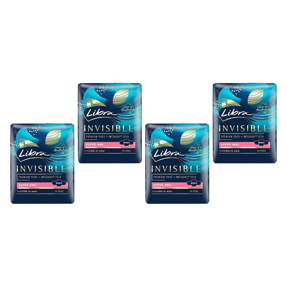 Libra Invisible Super Pads with Wings 10 Pack x 6 Bundle of 4