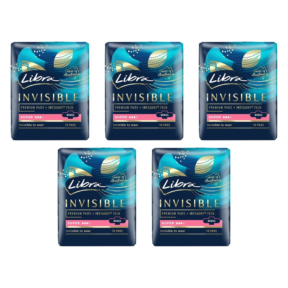 Libra Invisible Super Pads with Wings 10 Pack x 6 Bundle of 5