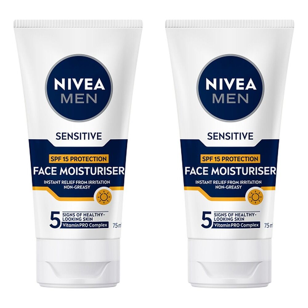 NIVEA MEN Sensitive Face Moisturiser SPF15 75mL Pack of 2