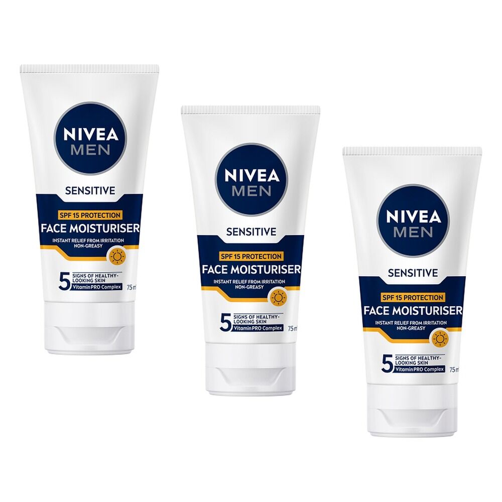 NIVEA MEN Sensitive Face Moisturiser SPF15 75mL Pack of 3