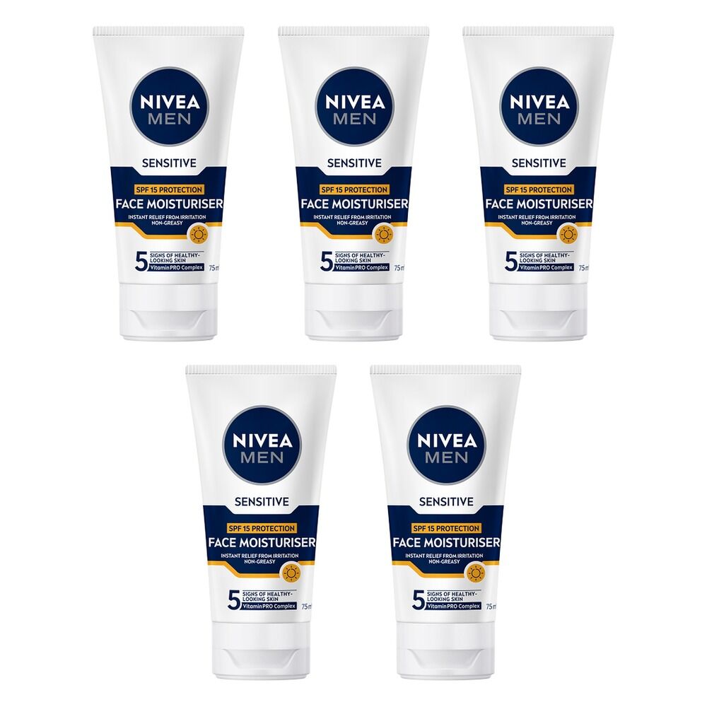 NIVEA MEN Sensitive Face Moisturiser SPF15 75mL Pack of 5