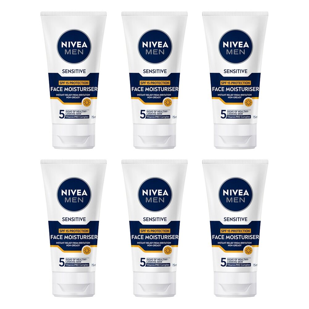 NIVEA MEN Sensitive Face Moisturiser SPF15 75mL Pack of 6