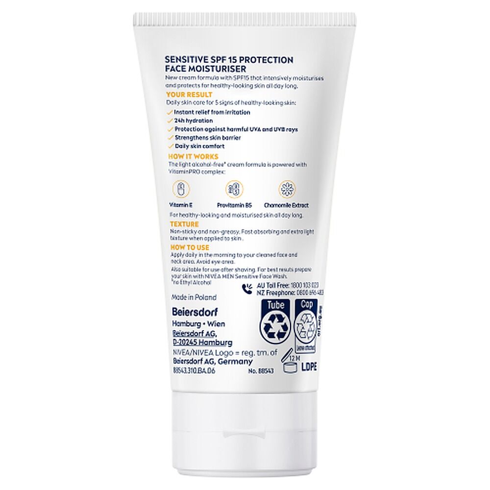 NIVEA MEN Sensitive Face Moisturiser SPF15 75mL