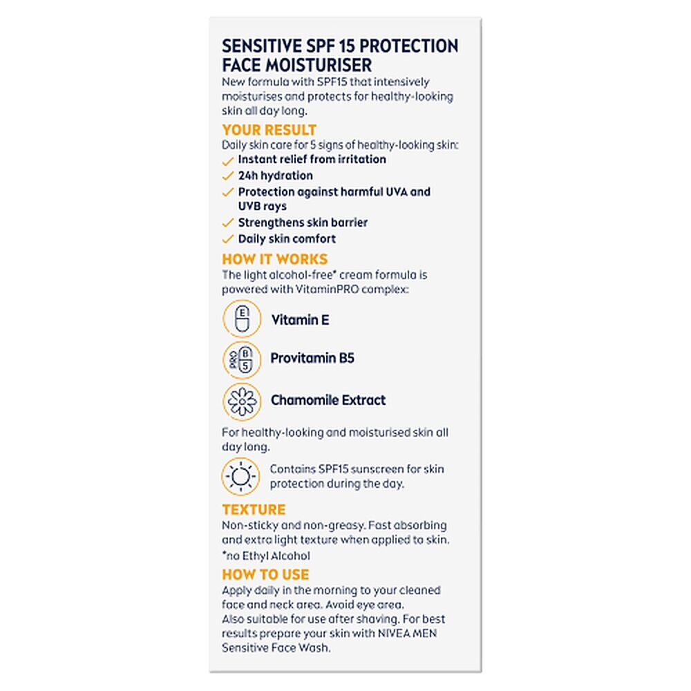 NIVEA MEN Sensitive Face Moisturiser SPF15 75mL
