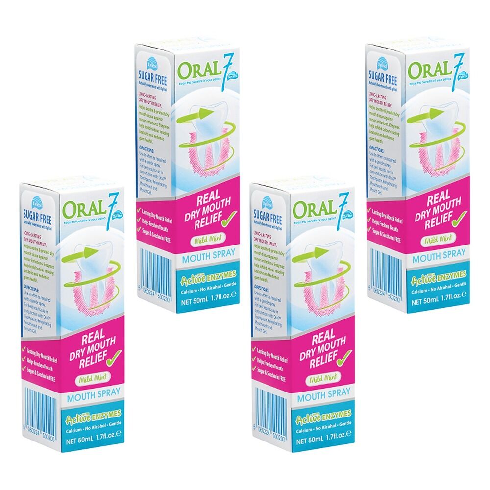 Oral7 Dry Mouth Spray with Active Enzymes 50mL x 6 Bundle of 4