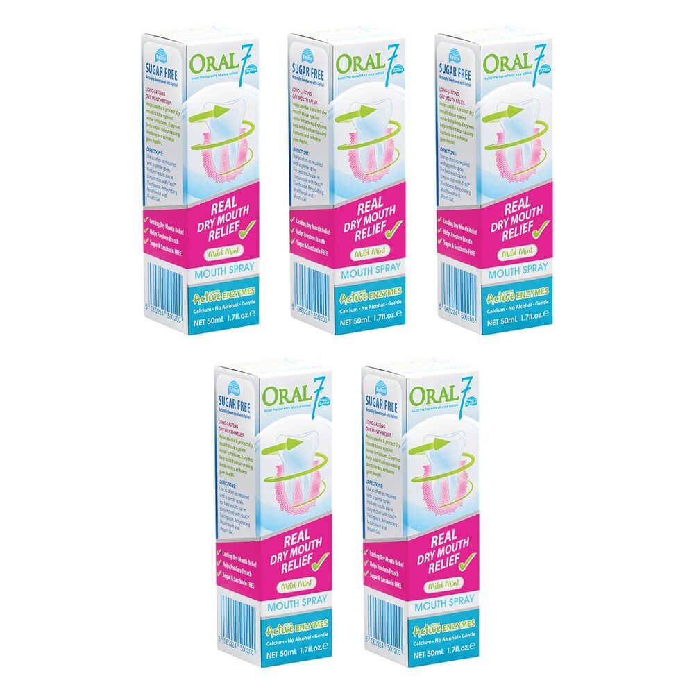 Oral7 Dry Mouth Spray with Active Enzymes 50mL x 6 Bundle of 5