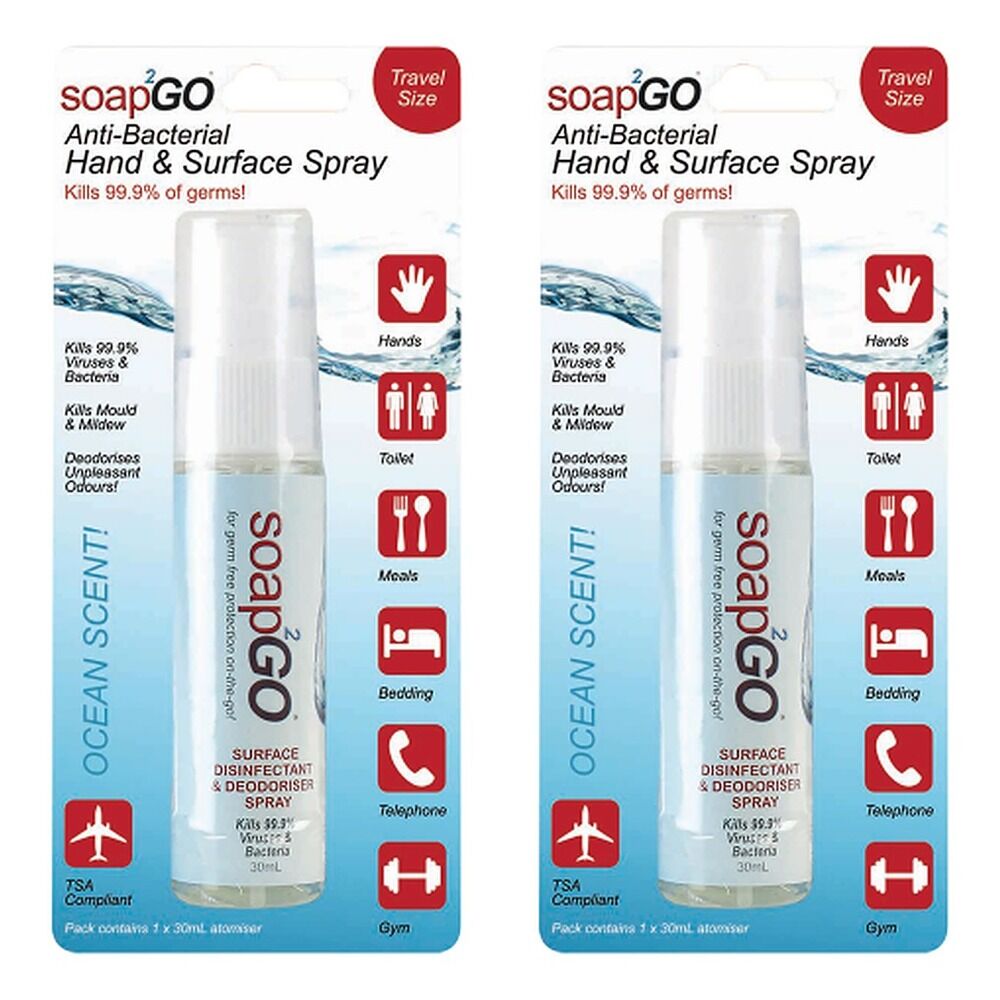soap2GO Anti-Bacterial Hand & Surface Spray 30mL Pack of 2
