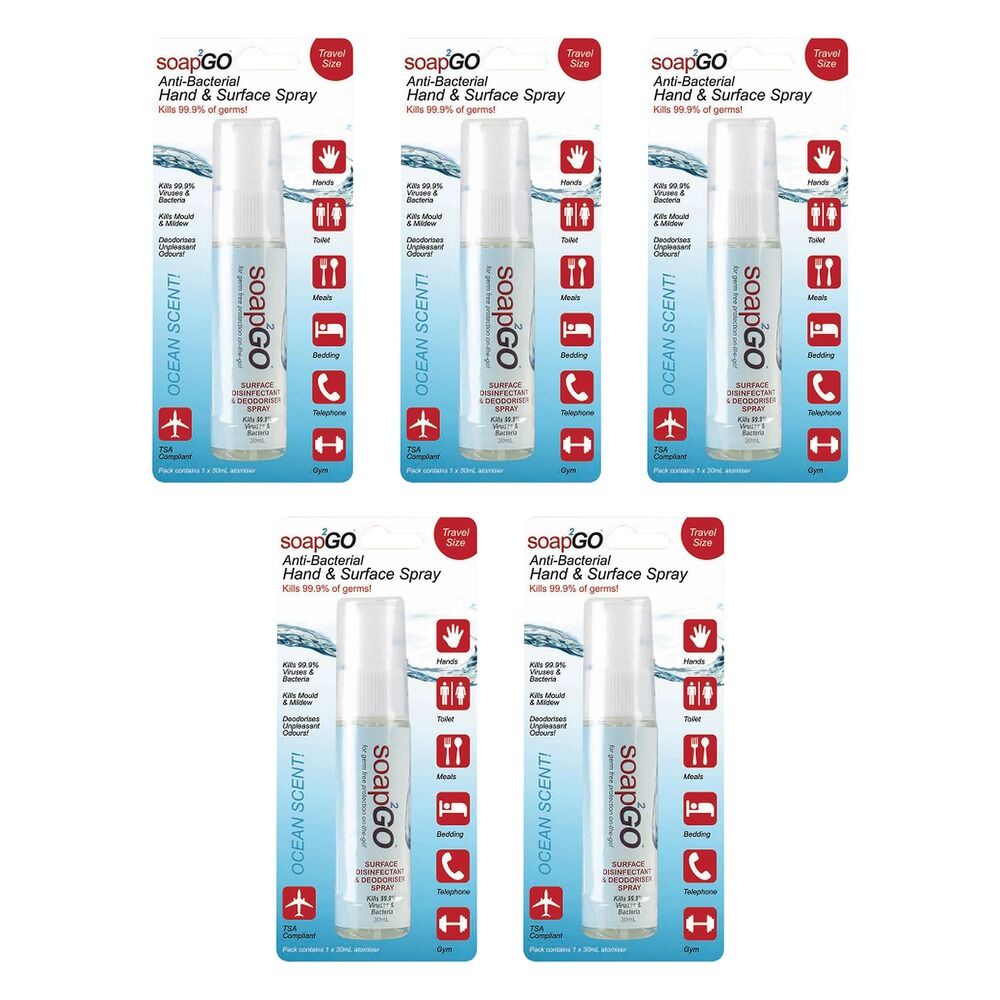 soap2GO Anti-Bacterial Hand & Surface Spray 30mL Pack of 5