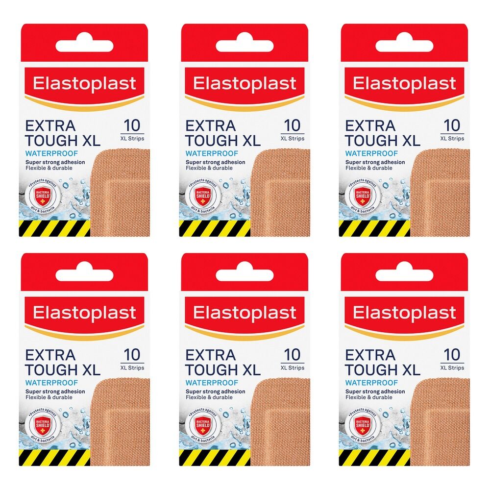 Elastoplast Extra Tough XL Waterproof Plasters 10 Pack Bundle of 6