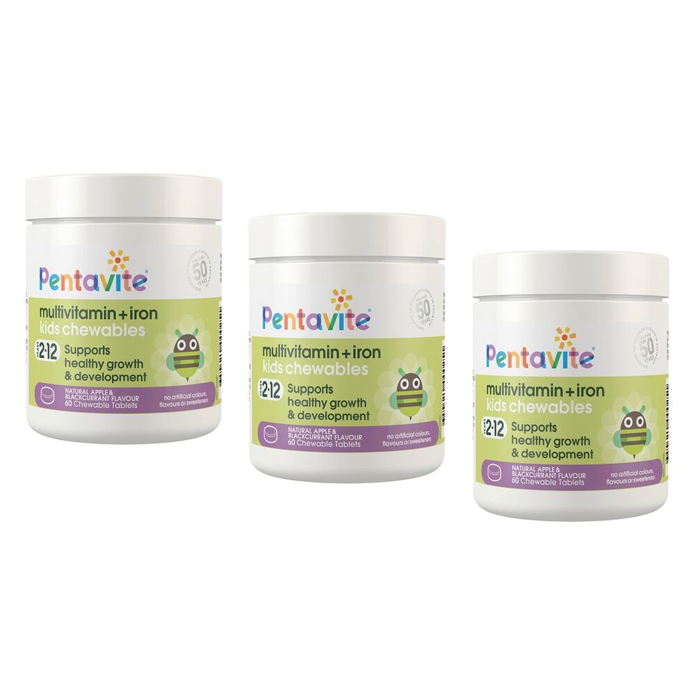 Penta-vite Multivitamin + Iron Kids Chewables 60 Tablets Pack of 3
