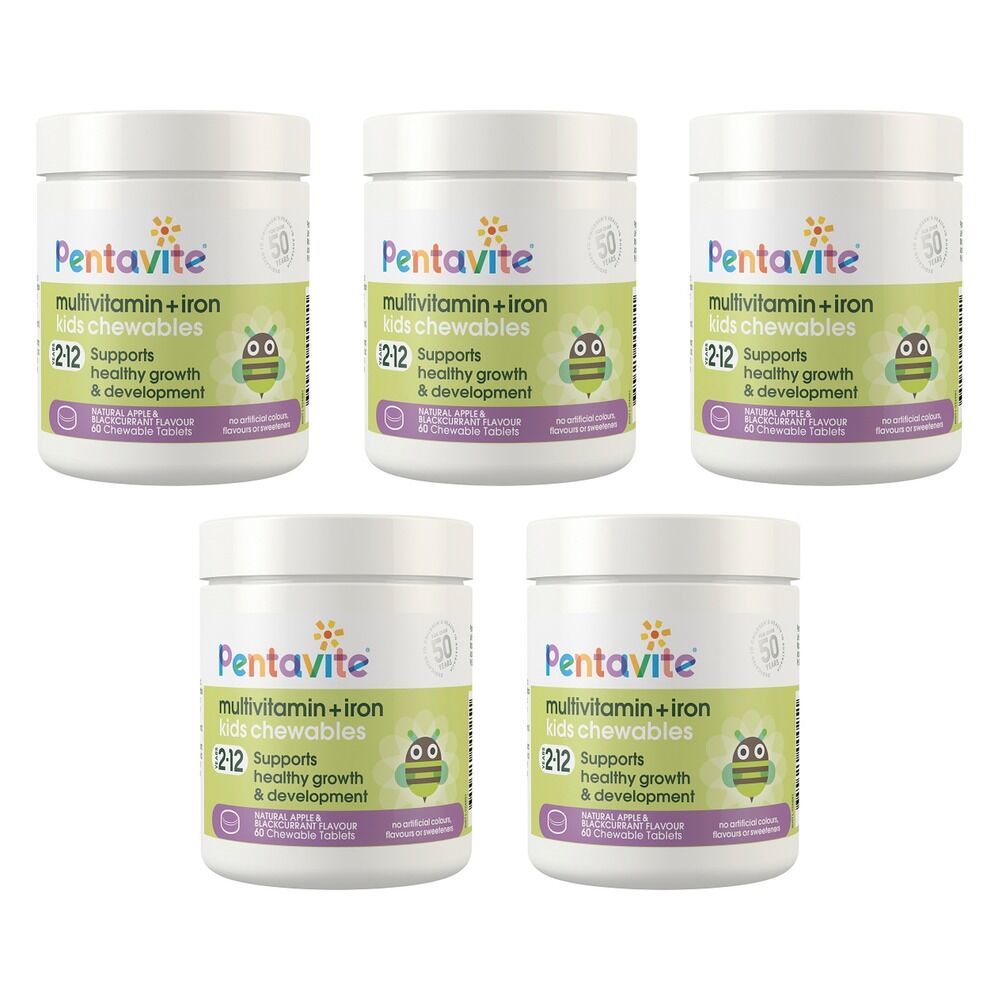 Penta-vite Multivitamin + Iron Kids Chewables 60 Tablets Pack of 5