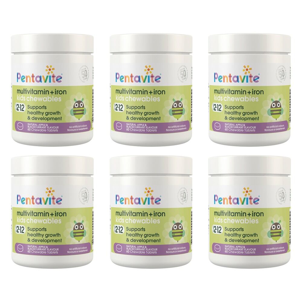 Penta-vite Multivitamin + Iron Kids Chewables 60 Tablets Pack of 6