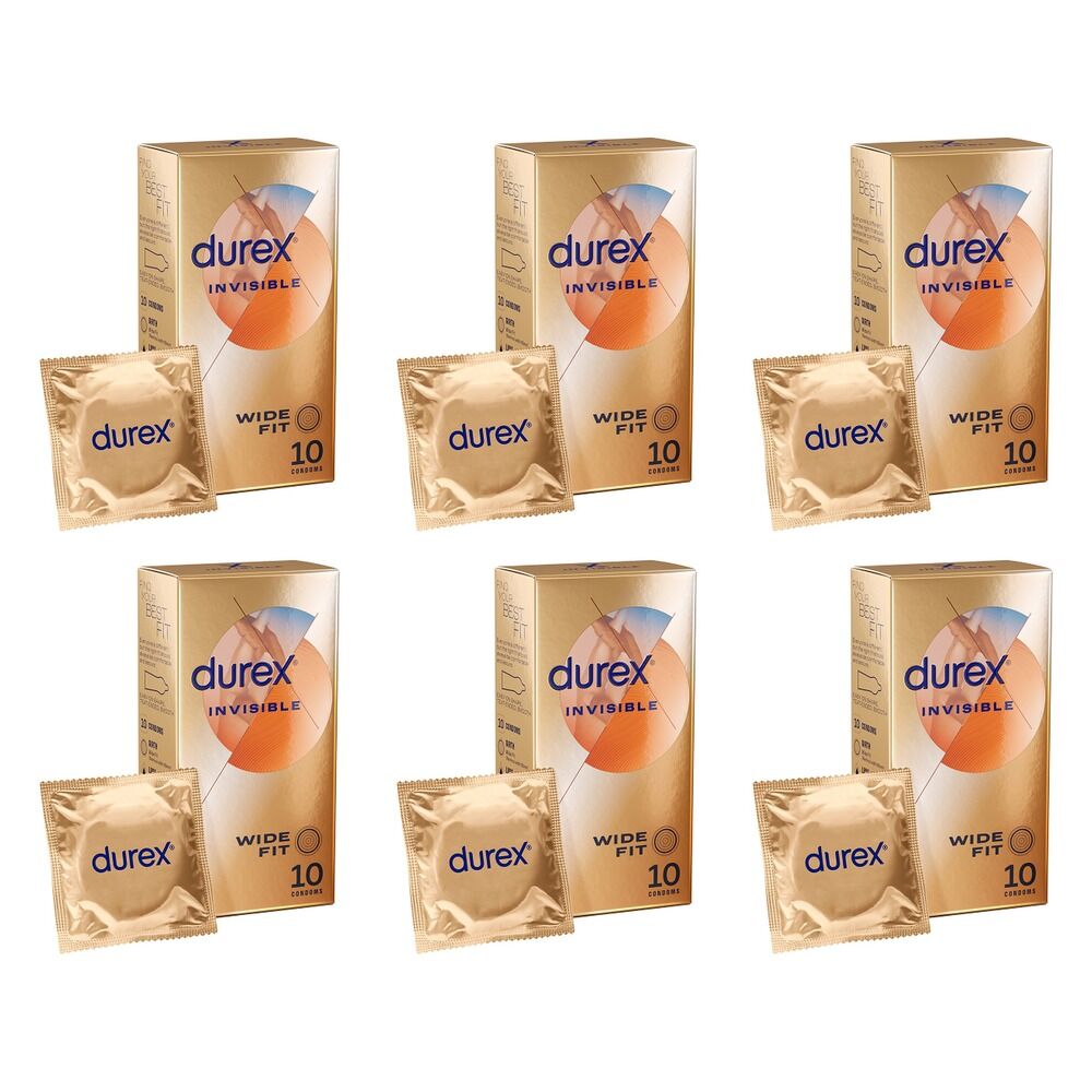 Durex Invisible Wide Fit Condoms 10 Pack Bundle of 6