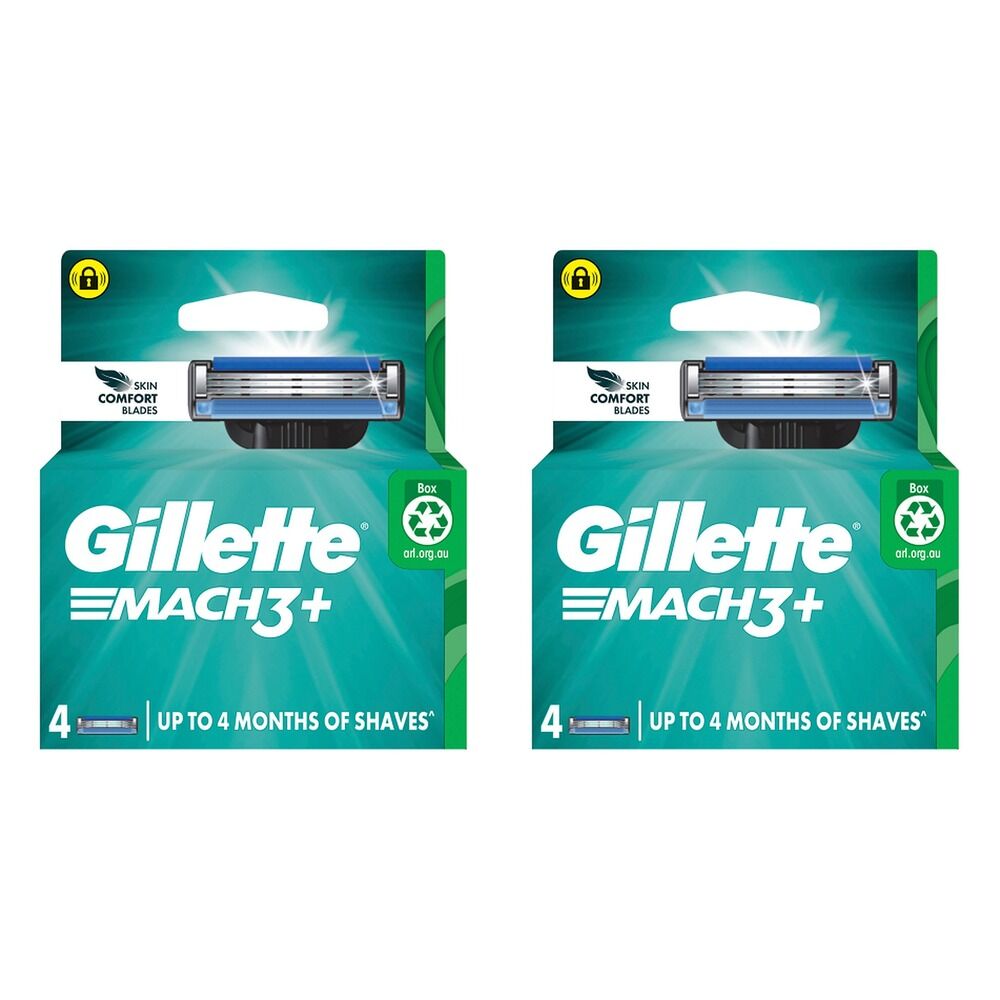 Gillette Mach3+ Razor Blade Cartridges 4 Pack Bundle of 2