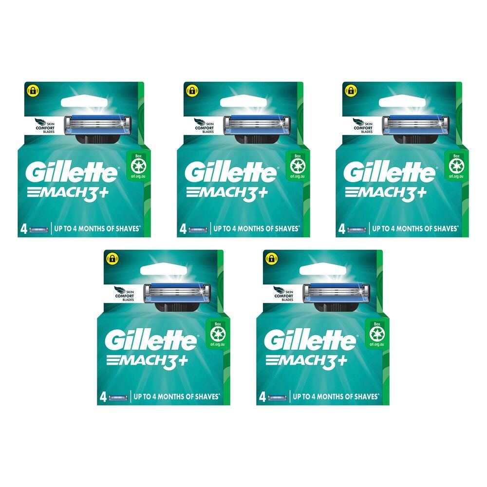 Gillette Mach3+ Razor Blade Cartridges 4 Pack Bundle of 5