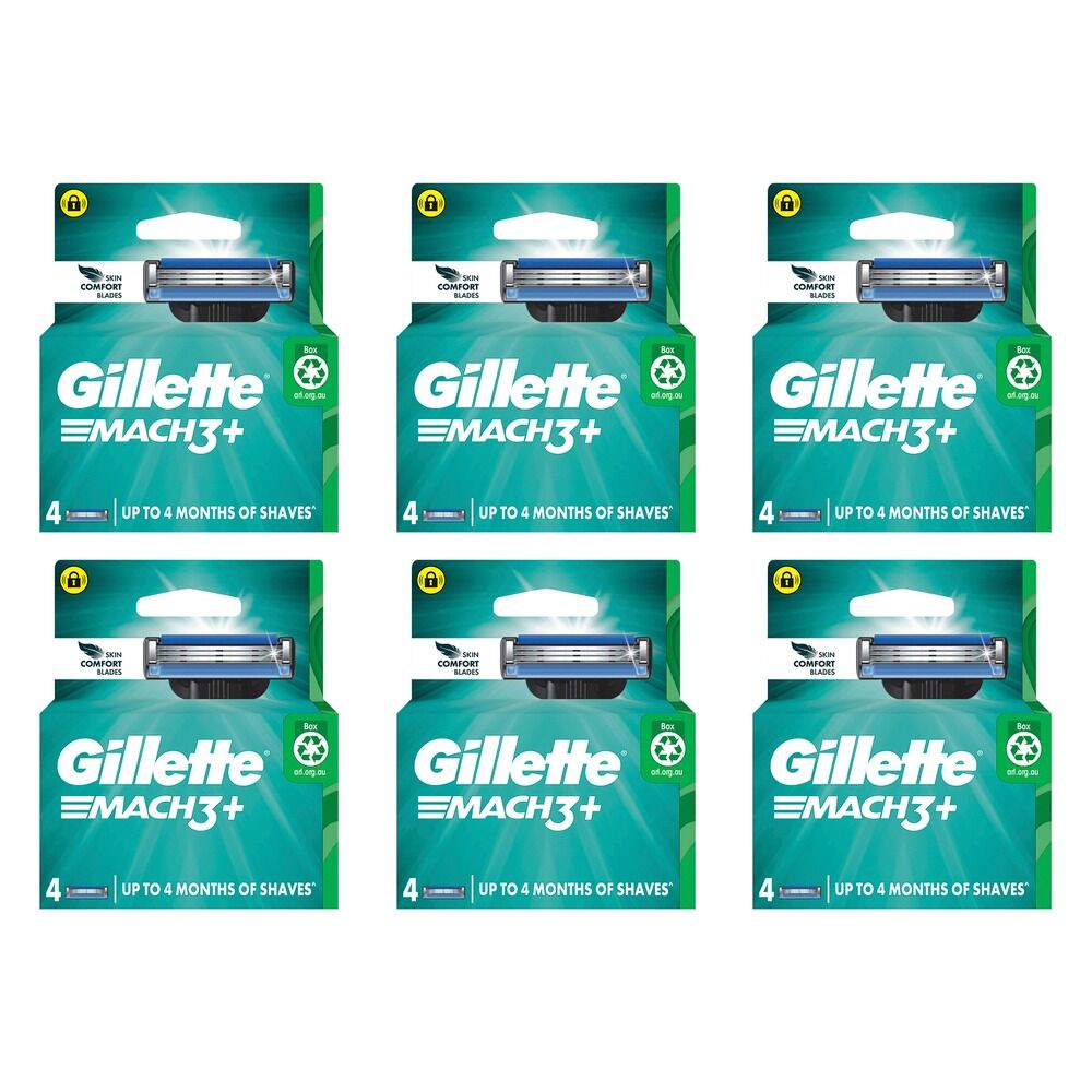 Gillette Mach3+ Razor Blade Cartridges 4 Pack Bundle of 6