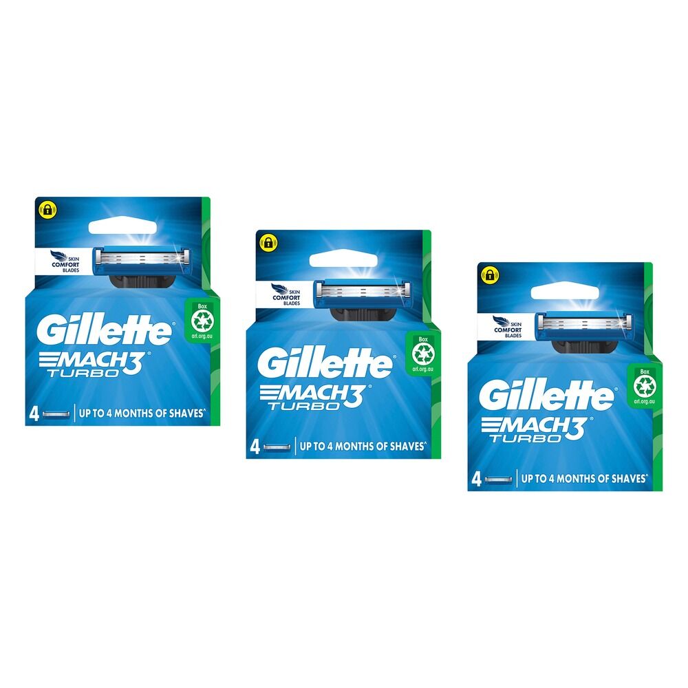 Gillette Mach3 Turbo Replacement Cartridges 4 Pack Bundle of 3
