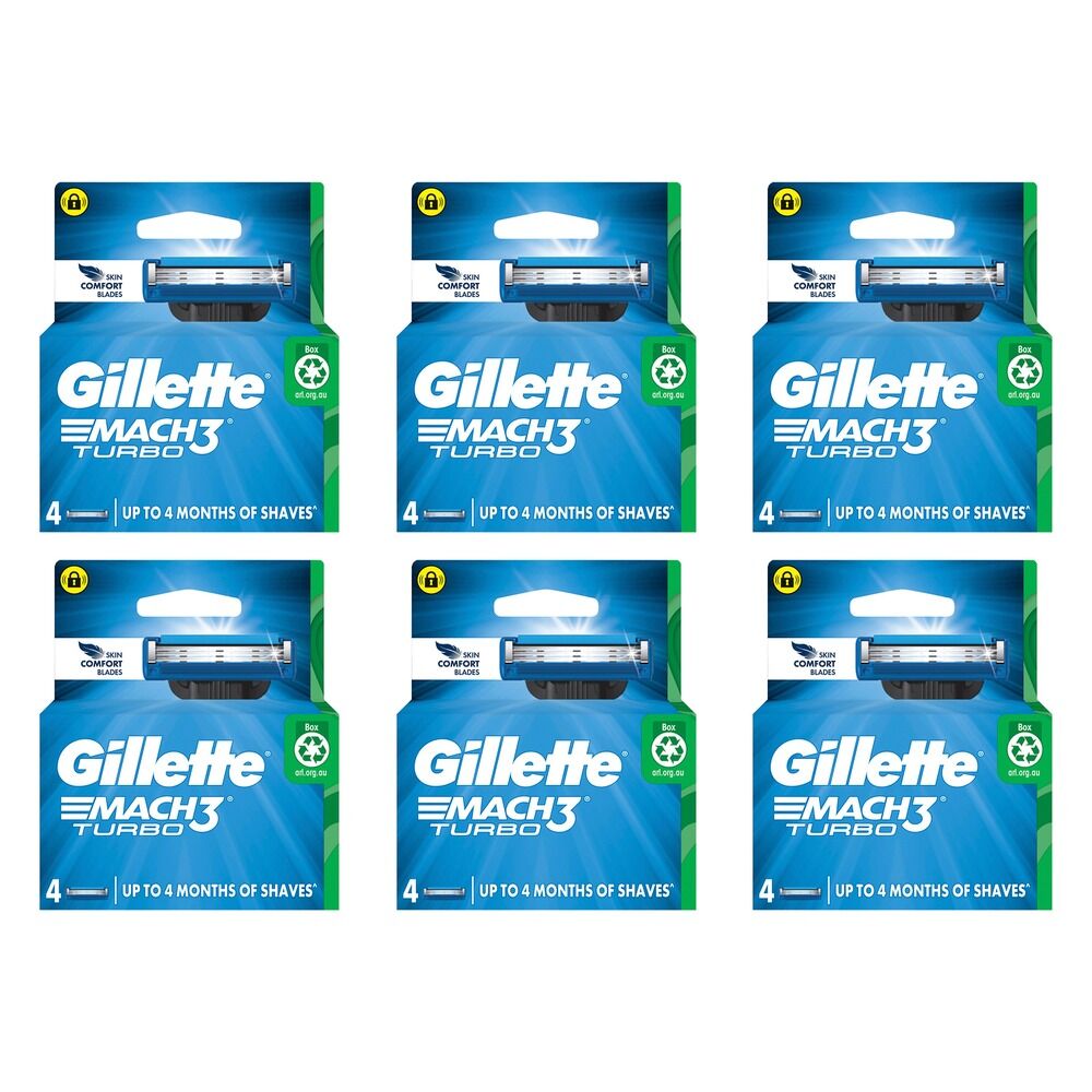Gillette Mach3 Turbo Replacement Cartridges 4 Pack Bundle of 6