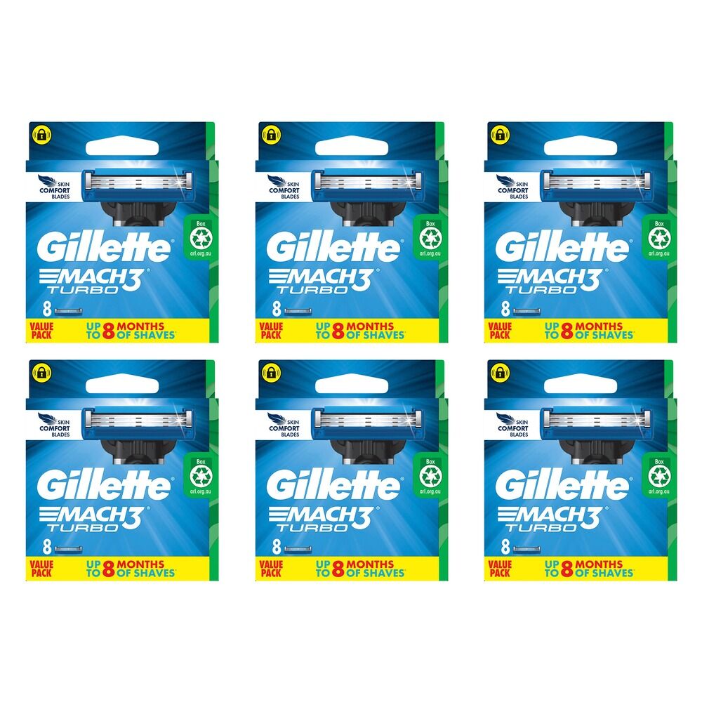 Gillette Mach3 Turbo Replacement Cartridges 8 Pack Bundle of 6