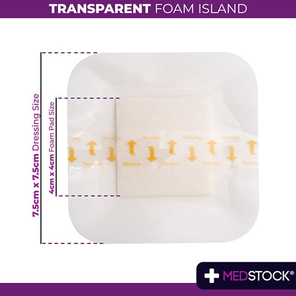 Medstock Transparent Foam Island Dressing 7.5cm x 7.5cm 10 Pack