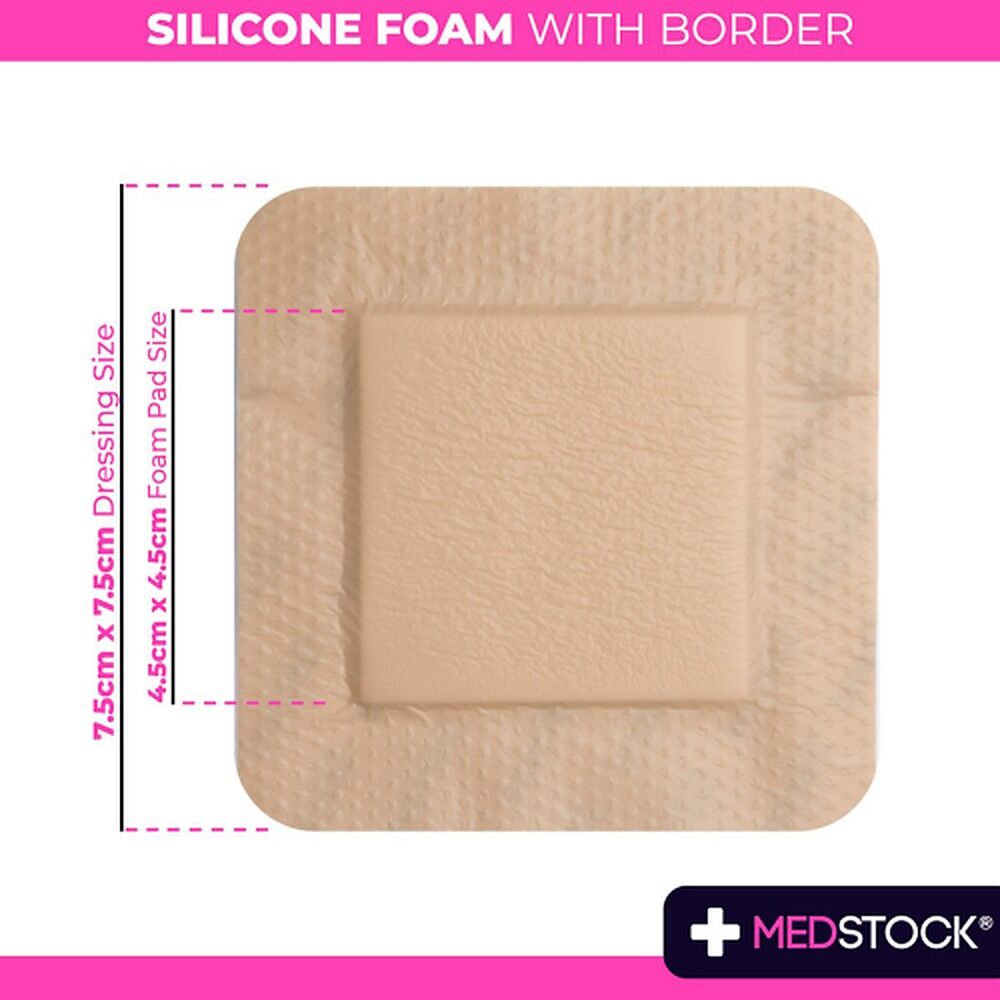Medstock Silicone Foam Dressing with Border 7.5cm x 7.5cm 10 Pack
