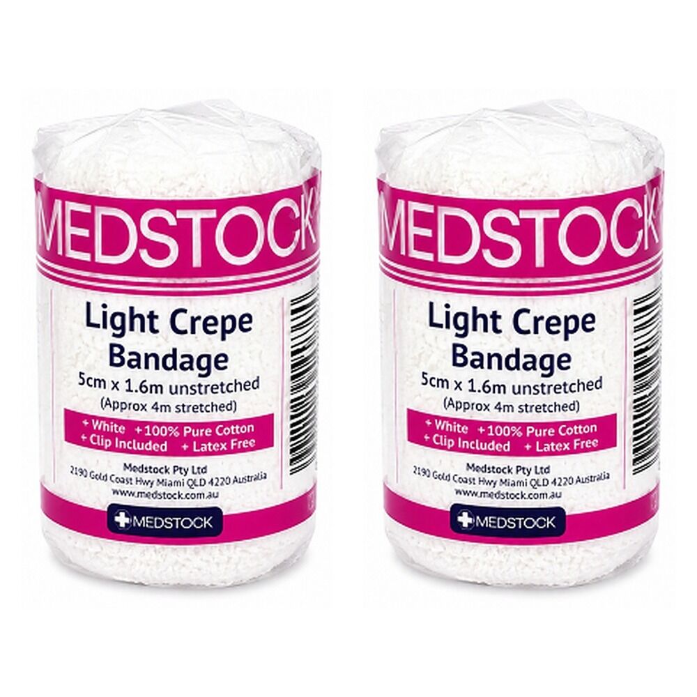 Medstock Light Crepe Band with Clip 5cm x 1.6m 1 Roll Pack of 2
