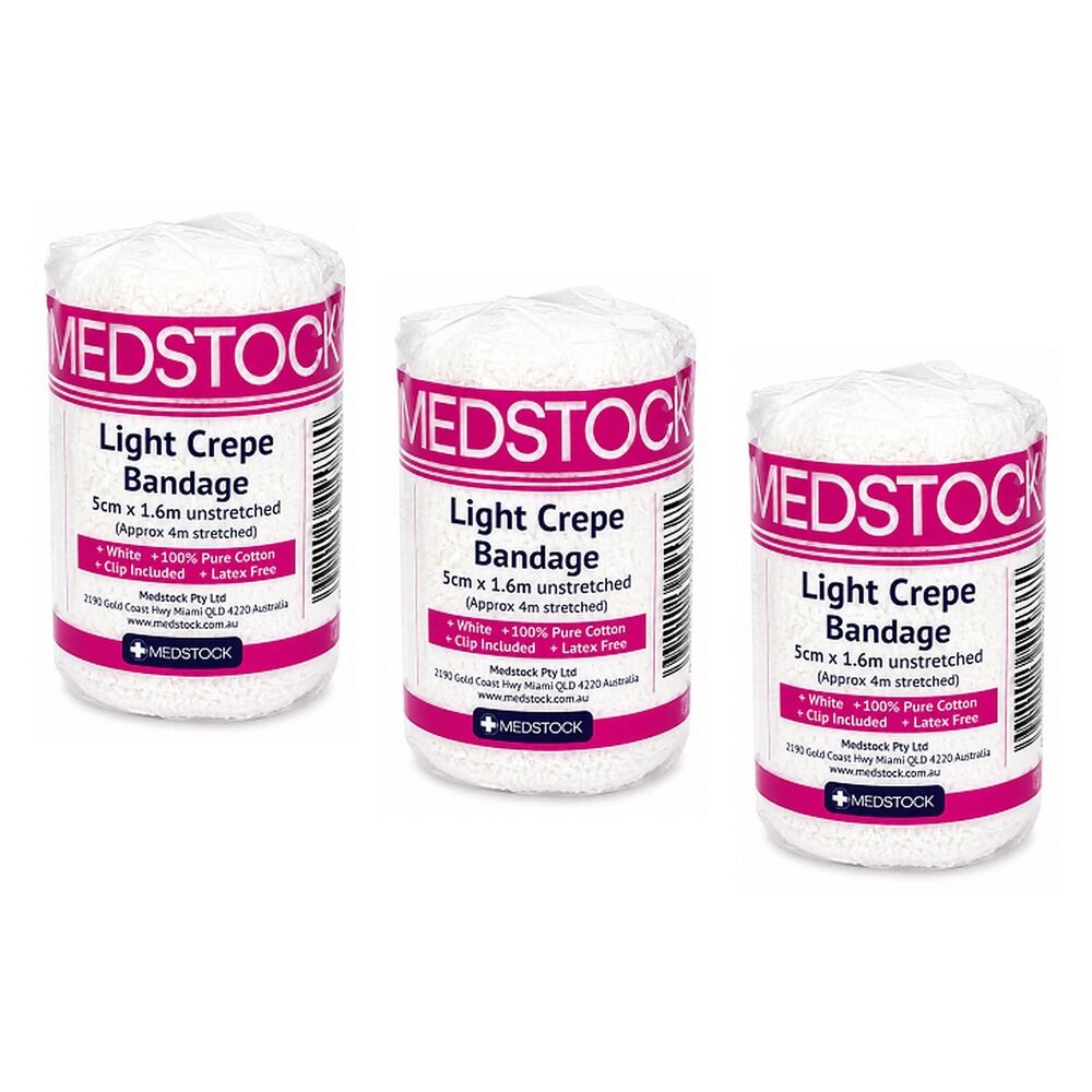 Medstock Light Crepe Band with Clip 5cm x 1.6m 1 Roll Pack of 3