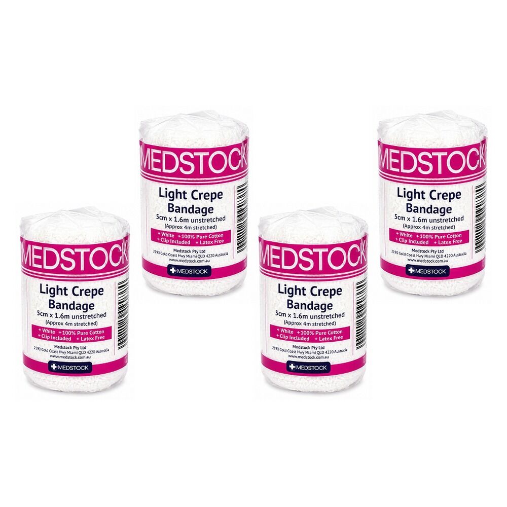 Medstock Light Crepe Band with Clip 5cm x 1.6m 1 Roll Pack of 4