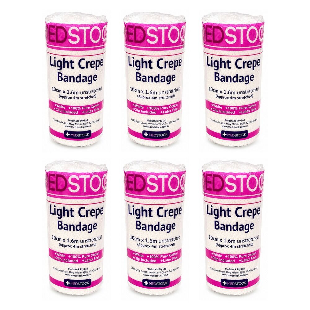 Medstock Light Crepe Band with Clip 10cm x 1.6m 1 Roll Pack of 6