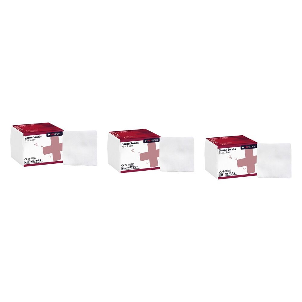 Medstock Gauze Swab 7.5cm x 7.5cm 8 Ply 100 Pack Bundle of 3