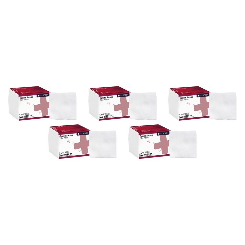 Medstock Gauze Swab 7.5cm x 7.5cm 8 Ply 100 Pack Bundle of 5