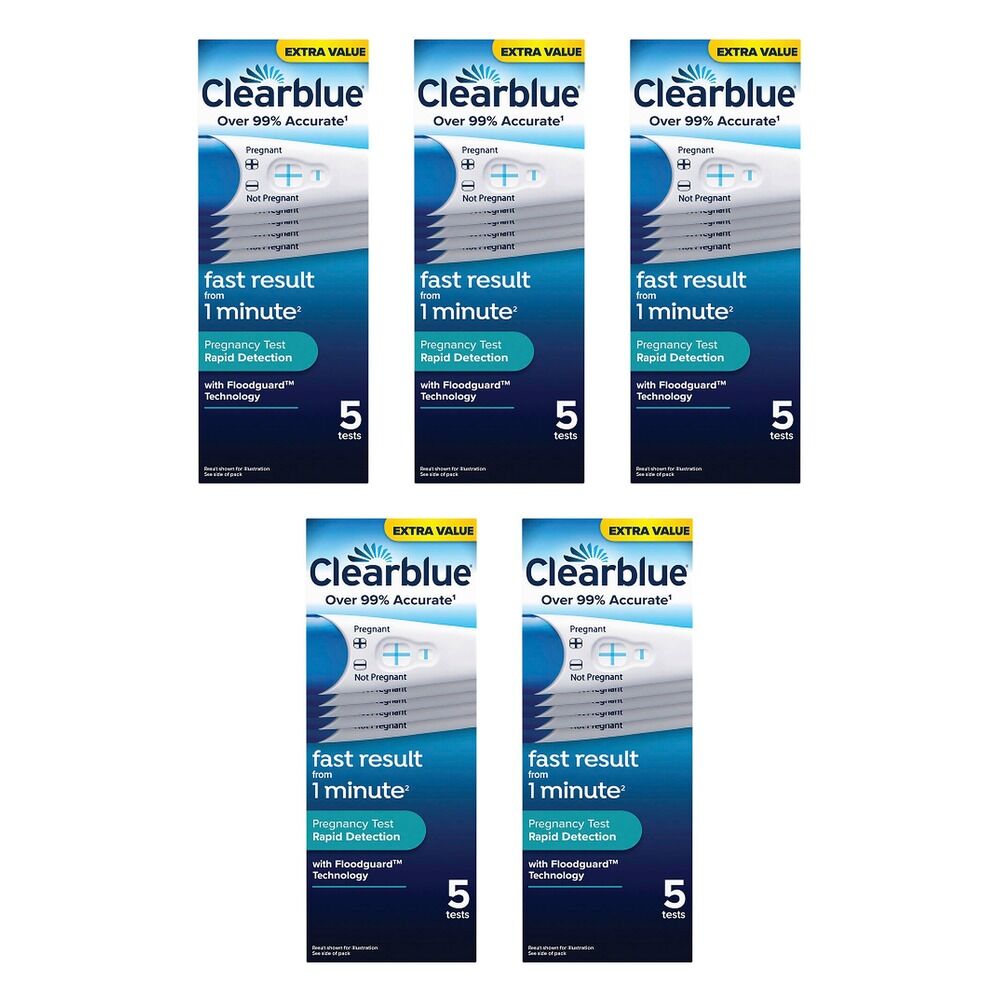 Clearblue Rapid Detection Pregnancy Test 5 Pack Bundle of 5